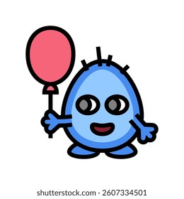 holding a balloon cute monster color icon vector. holding a balloon cute monster sign. isolated symbol illustration