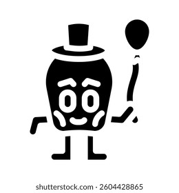 holding a balloon cute monster glyph icon vector. holding a balloon cute monster sign. isolated symbol illustration