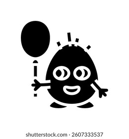 holding a balloon cute monster glyph icon vector. holding a balloon cute monster sign. isolated symbol illustration