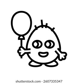 holding a balloon cute monster line icon vector. holding a balloon cute monster sign. isolated contour symbol black illustration
