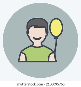Holding balloons Icon in trendy color mate style isolated on soft blue background
