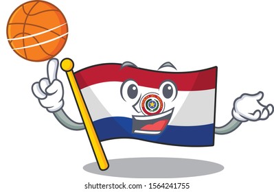 Holding basketball cartoon flag paraguay in with mascot