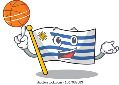 Holding basketball cartoon flag uruguay in with mascot