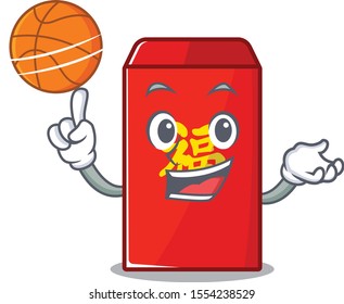 holding basketball red envelope isolated with the cartoon