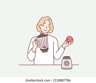 Holding a blender. Hand drawn style vector design illustrations.