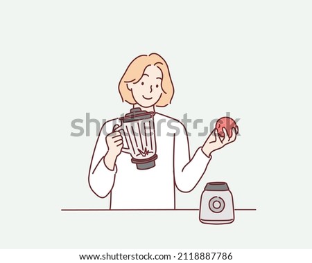 Holding a blender. Hand drawn style vector design illustrations.