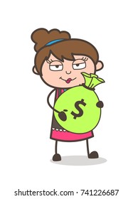 Holding a Bundle of Dollars - Beautician Girl Artist Cartoon Vector