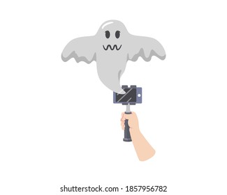 Holding a Camera with Ghost Floating as Symnbolization of Ghost Hunting Vlogging