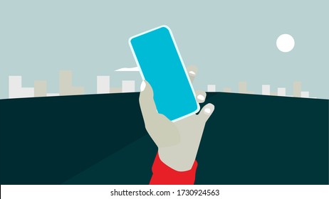 holding a cell phone vector scene