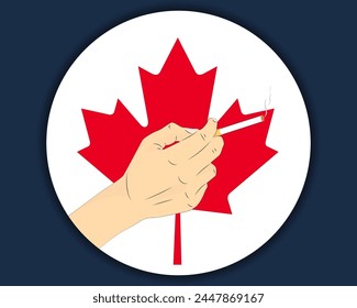 Tener un cigarrillo con la bandera de Canadá, fumar y la idea de la adicción, fumar adictivo en Canadá, hábito poco saludable y malo, diseño del Vector del cigarrillo de la quema, problema del tabaco de fumar