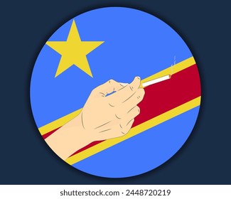Tener un cigarrillo con la bandera de la República Democrática del Congo, fumar y la idea de la adicción, fumar adictivo en el Congo, mala salud y mal hábito, quemar el diseño del Vector del cigarrillo, fumar tabaco problema