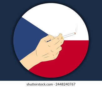 Tener un cigarrillo con la bandera de la República Checa, fumar y la idea de la adicción, fumar adictivo en la República Checa, hábito poco saludable y malo, diseño del Vector del cigarrillo de la quema, problema del tabaco de fumar