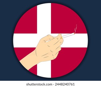 Tener un cigarrillo con la bandera de Dinamarca, fumar y la idea de la adicción, fumar adictivo en Dinamarca, mal hábito y mal hábito, quemar el diseño del Vector del cigarrillo, fumar problema del tabaco