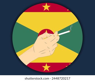 Tener un cigarrillo con la bandera de Granada, fumar y la idea de la adicción, fumar adictivo en Granada, mala salud y mal hábito, quemar el diseño del Vector del cigarrillo, fumar el problema del tabaco