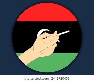 Tener un cigarrillo con la bandera de Libia, fumar y la idea de la adicción, fumar adictivo en Libia, mal hábito y mal hábito, quemar el diseño del Vector del cigarrillo, fumar el problema del tabaco