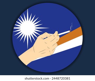Tener un cigarrillo con la bandera de las Islas Marshall, fumar y la idea de la adicción, fumar adictivo en las Islas Marshall, hábito poco saludable y malo, diseño del Vector del cigarrillo de la quema, problema del tabaco de fumar