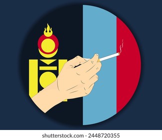 Tener un cigarrillo con la bandera de Mongolia, fumar y la idea de la adicción, fumar adictivo en Mongolia, mal hábito y mal hábito, quemar el diseño del Vector del cigarrillo, fumar problema del tabaco