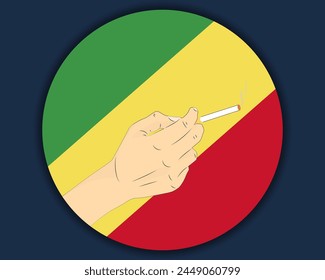 Tener un cigarrillo con la bandera de la República del Congo, fumar y la idea de la adicción, fumar adictivo en el Congo, mala salud y mal hábito, quemar el diseño del Vector del cigarrillo, fumar el problema del tabaco