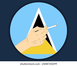 Tener un cigarrillo con la bandera de Santa Lucía, fumar y la idea de la adicción, fumar adictivo en Santa Lucía, mala salud y mal hábito, quemar el diseño del Vector del cigarrillo, fumar problema del tabaco