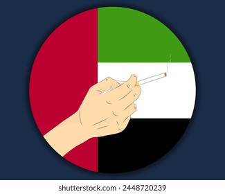 Tener un cigarrillo con la bandera de los Emiratos Árabes Unidos, fumar y la idea de la adicción, fumar adictivo en los Emiratos Árabes Unidos, mal hábito y mal hábito, quemar el diseño del Vector del cigarrillo, fumar el problema del tabaco
