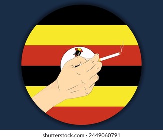 Tener un cigarrillo con la bandera de Uganda, fumar y la idea de la adicción, fumar adictivo en Uganda, mal hábito y mal hábito, quemar el diseño del Vector del cigarrillo, fumar el problema del tabaco