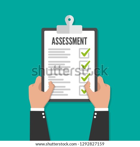 Holding clipboard checklist with assessment flat icon
