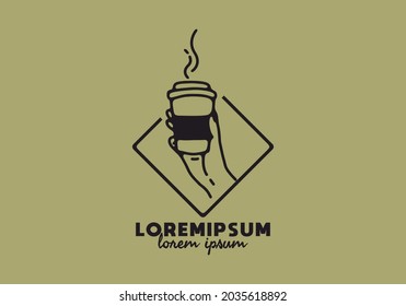 Holding coffee cup with lorem ipsum text design