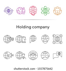 Holding company line icon set. Handshake, currency exchange, deal. Business concept. Can be used for topics like finance, multinational corporation, management