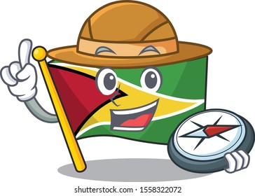 Holding compass flag guyana as with cartoon design