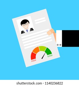 Holding credit history in hand. Credit application, vector illustration