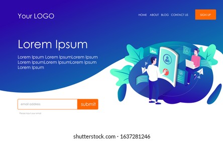 holding discussions via video call in flat design