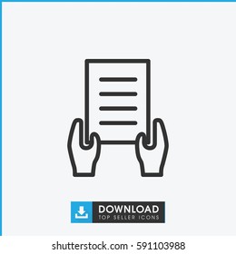 Holding Document Icon. Simple Outline Holding Document Vector Icon. On White Background.