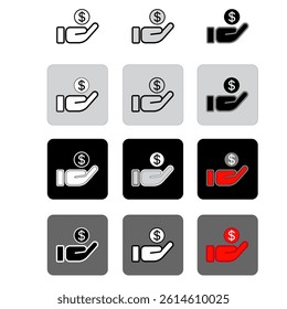 Holding dollar currency by hand, black, white and color buttons
