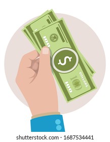 Holding dollar note, paying bills vector illustration