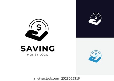 Holding dollar for saving logo icon design, money back. cashback icon symbol graphic and web design logo vector illustration
