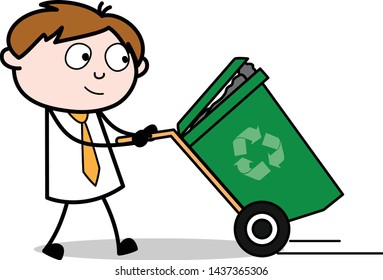 Holding a Dustbin - Office Salesman Employee Cartoon Vector Illustration