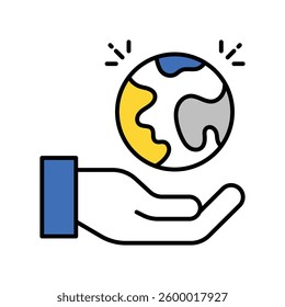 Holding Earth vector filled outline icon. EPS 10 file