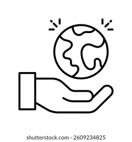 Holding Earth vector outline icon. EPS 10 file