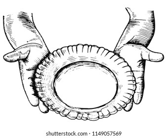 holding an empty plate vector sketch.