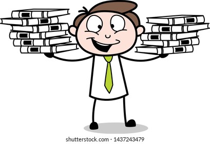 Holding Files in Both Hands - Office Businessman Employee Cartoon Vector Illustration