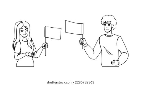 holding flag empty vector. man, crowd banner, person demonstration, silhouette, group human, freedom strike holding flag empty character. people Illustration