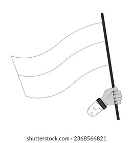 Bandera de sujeción monocromo plano mano vectorial aislada. La bandera sopla en el viento. Dibujo de arte en blanco y negro editable. Ilustración simple de la mancha para el diseño de gráficos web