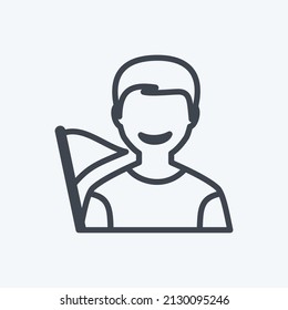 Holding flag Icon in trendy line style isolated on soft blue background