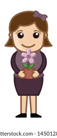 Holding a Flower Pot in Hands - Vector