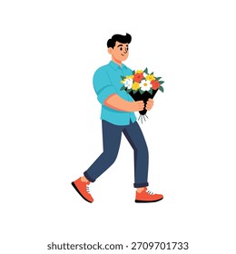 Holding Flowers Flat Vector illustration EPS 10 File