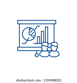 Holding focus group line icon concept. Holding focus group flat  vector symbol, sign, outline illustration.