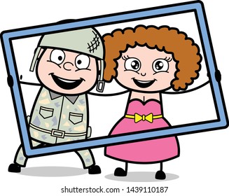 Holding a Frame for a Picture - Cute Army Man Cartoon Soldier Vector Illustration