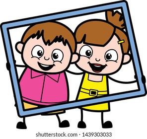 Holding a Frame for Picture - Cute Girl Cartoon Character Vector Illustration