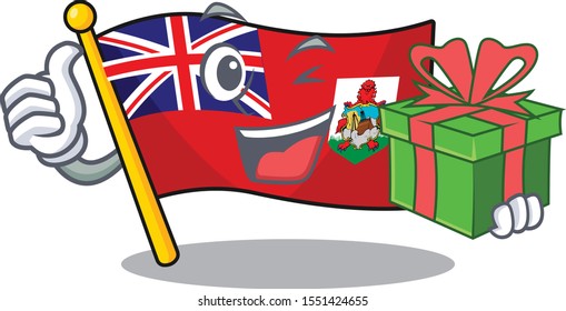 holding gift flag bermuda isolated cartoon the mascot