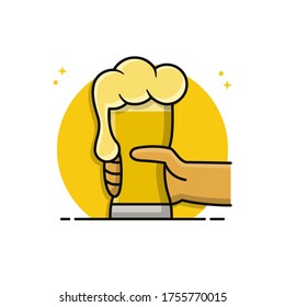 Holding Glass Beer Party Illustration Design Conceptual. Drink And Cheers Vector Icon